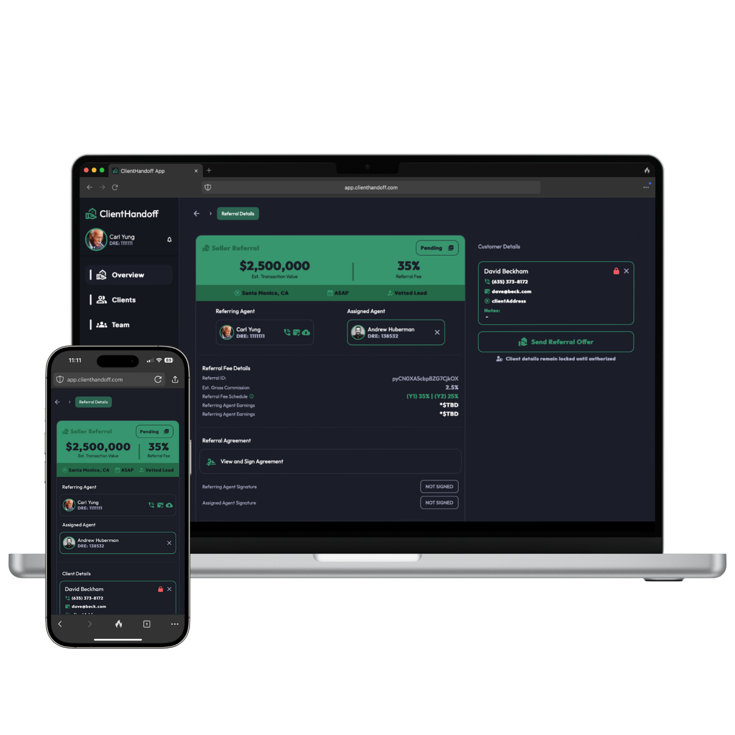 ClientHandoff referral details on desktop and mobile